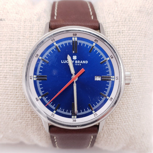 Lucky Brand Fairfax Stainless Steel Brown Leather Band Blue Face Men's Watch