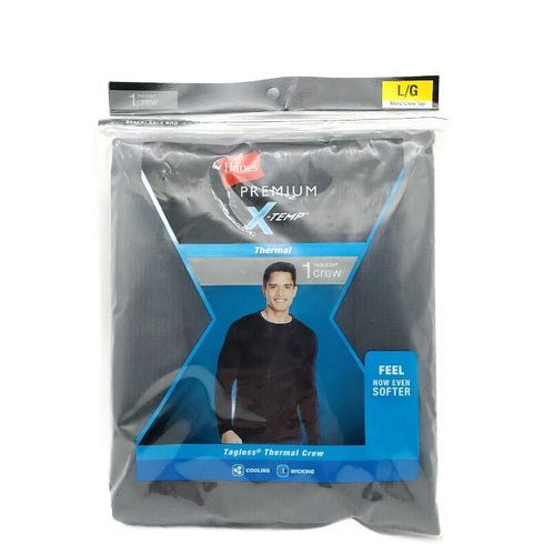 HANES MENS PREMIUM X-Temp Thermal Crew Black Shirt Size Large