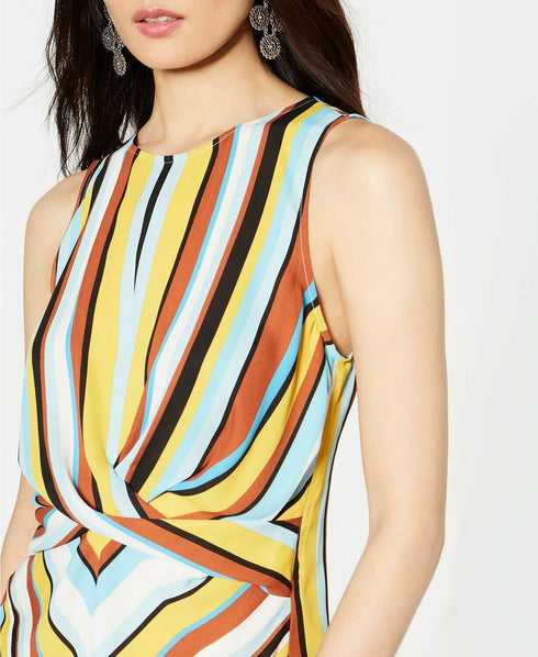 INC Women's Multicolor Striped Twist-front Blouse Shirt Top XS