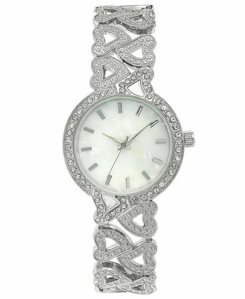 Charter Club Women's Crystal Heart Link Bracelet Watch 33mm, Silver