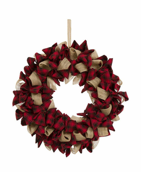Glitzhome 18.9"D Plaid Fabric Wreath New