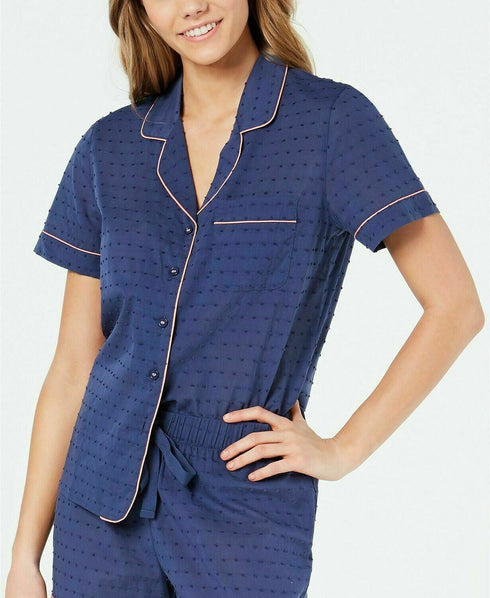 Charter Club Pajama Notch Collar Woven Cotton Pajama Top Small