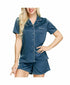 Ink+Ivy Women's Short Sleeve Notch Collar Pajama Top and Short Set Navy XL