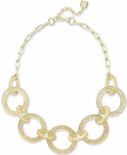 Zenzii Gold-Tone Resin Glitter Interlocking Ring Statement Necklace, 18-1/2" + 3