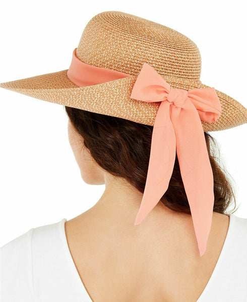 Nine West Mixed-Braid Scarf Floppy Hat Coral OS