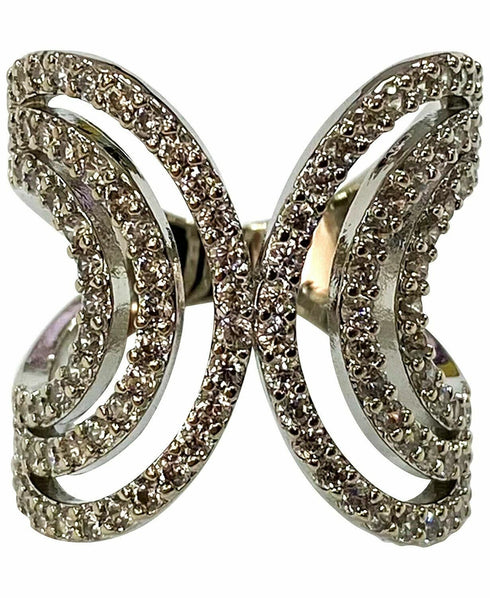 INC International Concepts Silver-Tone Crystal Multi-Row Ring Size 8