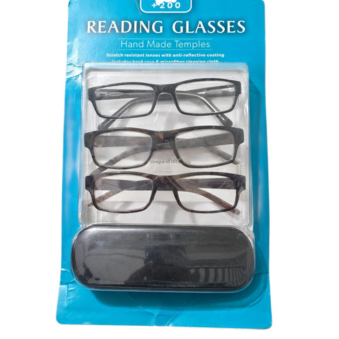 Icon hand made temples Reading Glasses +2.00 3-pack