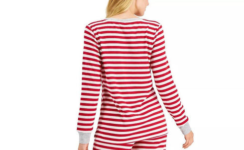 Family Pajamas Womens Striped Waffle-Knit Pajama Top Size Large