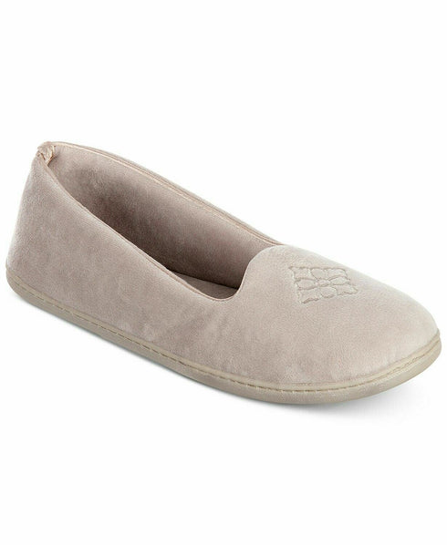 Dearfoams Women's Rebecca Microfiber Velour Closed Pewter Small Wide 5-6