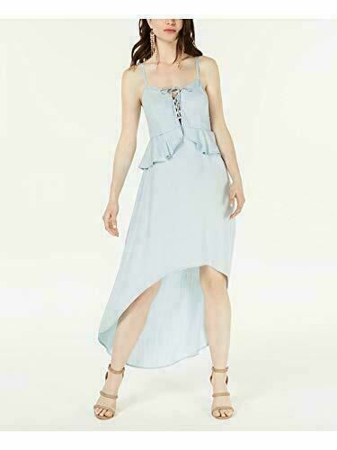 GUESS Chambray High-Low A-Line Dress Blue Medium