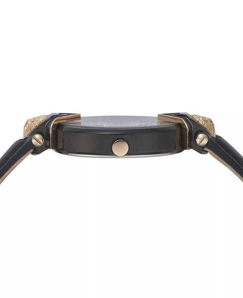 Versus Versace Womens Mabillon Two-Tone Black Leather Strap Watch, 36mm $280