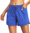 KORALHY Women’s Workout Shorts Pockets, Running, Gym, Casual Active Wear Blue L