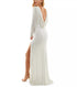 B Darlin Juniors' Sequin Sheer-Long-Sleeve Leg-Slit Gown White 3/4