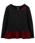 CARTER'S Toddler Girl Plaid Peplum Jersey Top Black w/ Red Plaid Size 5T