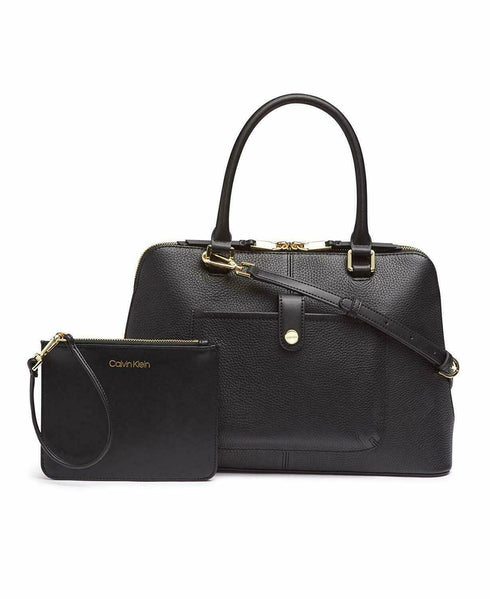 Calvin Klein Blanche Pebble Leather Dome Satchel $248