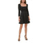DKNY Women's Square-Neck Puff-Shoulder Belted A-Line Dress Black 2