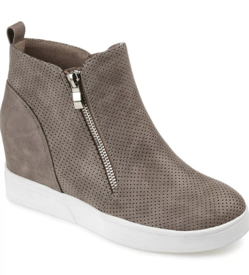 Journee Collection Women's Pennelope Wedge Sneakers Taupe Zip 10 M