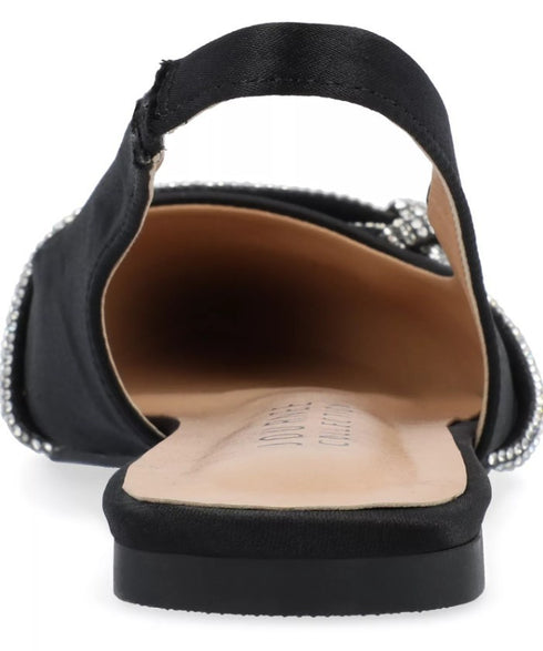 Journee Collection Women's Rebbel Rhinestone Knot Slingback Flats Black 7M