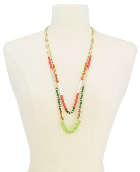 INC Gold-Tone Multi-Bead Double Row Necklace 18" + 3" extender Free Shipping