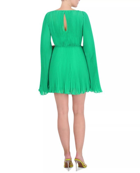 BCBGMAXAZRIA Pleated Mini Dress 6 Vibrant Green