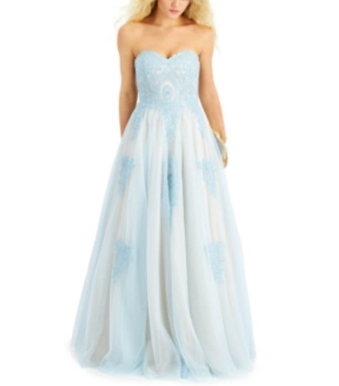 Say Yes to the Prom Strapless Embellished Ballgown Blue Peach 1