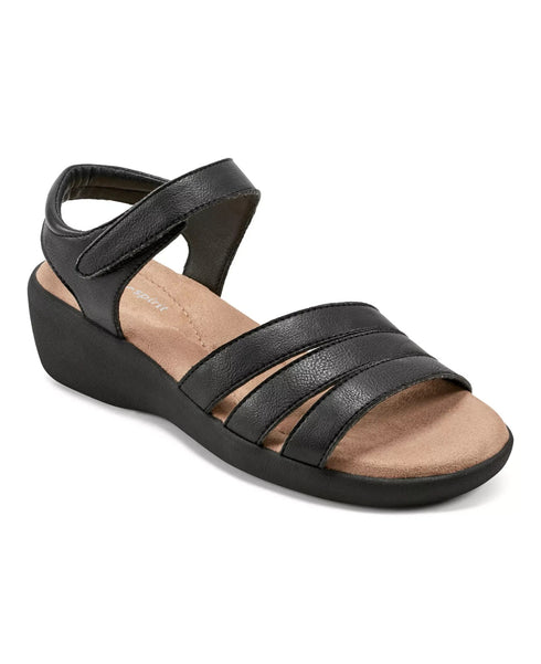Easy Spirit Women's Kenton Strappy Low Wedge Sandals Black Size 8M