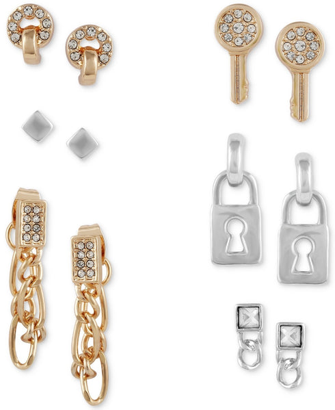 Guess Two-Tone 6-Pc. Set Pave Stud & Drop Earrings