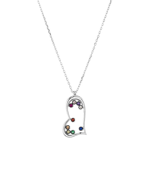 Aqua Open Heart Pendant Necklace in Sterling Silver 16^