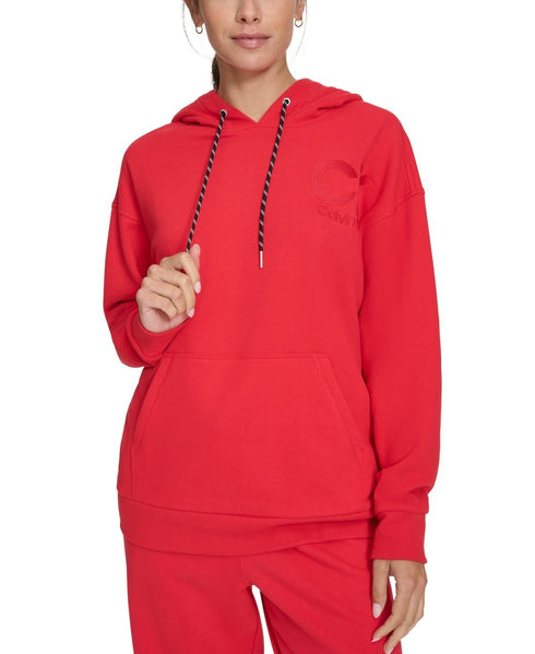 Calvin Klein Women's Eco Fleece Logo Pullover Hoodie Salsa S