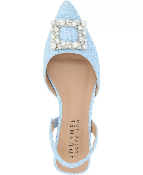 Journee Collection Women's Hannae Embellished Slingback Flats Blue 8M