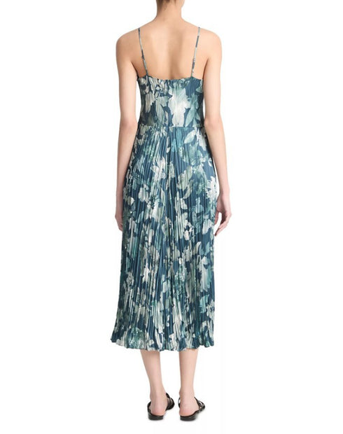 Vince Shimmer Lake Crushed Midi Dress Deep Sea M