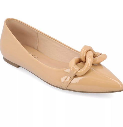 Journee Collection Women's Clareene Chain Pointed Toe Flats Tan 7.5M