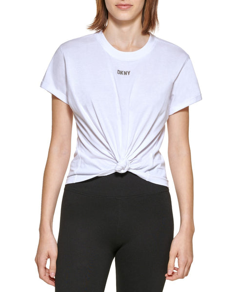 DKNY Sport Women's Knot-Front Metallic Logo T-Shirt White XS
