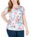 Ideology Plus Women's Floral Printed Keyhole Back T-Shirt White Size 2X