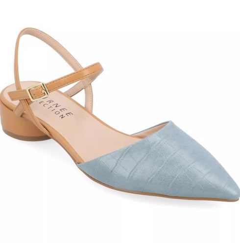 Journee Collection Women's Brynn Block Heel Pointed Toe Flats Blue 9.5M