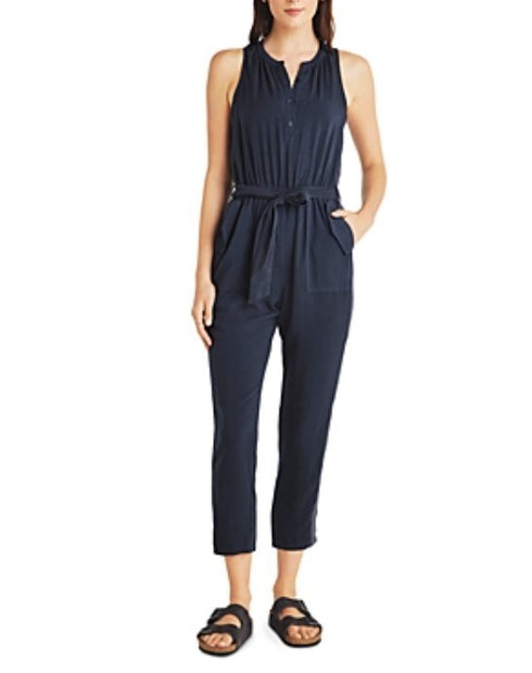 Splendid Colette Sleeveless Tie Waist Crop Jumpsuit Navy XS