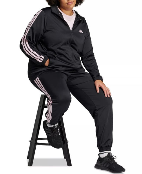adidas Essentials Tricot Three Stripes Track Jacket Black Clear Pink 4X