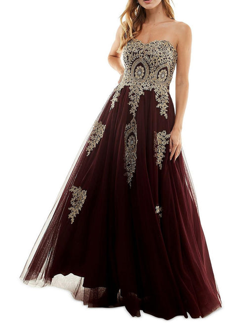 Say Yes to the Prom Strapless Embellished Ballgown Burgundy 3