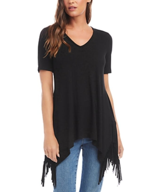 Karen Kane Short Sleeve Fringe Top Black Size S
