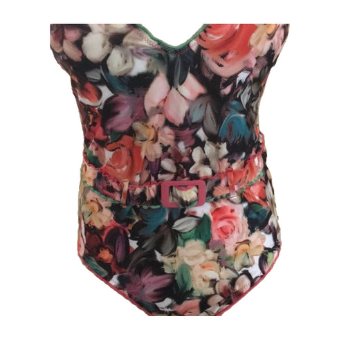 Becca by Rebecca One-Piece Belted Floral Pattern Swimsuit Size Small