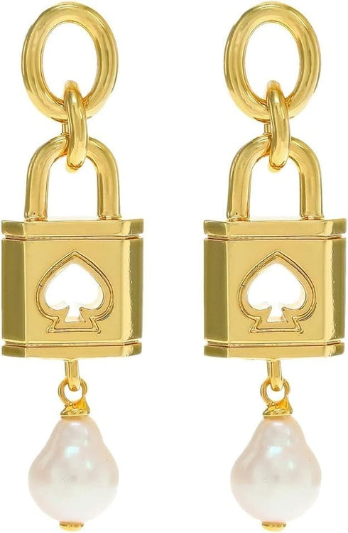 Kate Spade New York Lock And Spade Pearl Drop Earrings Gold