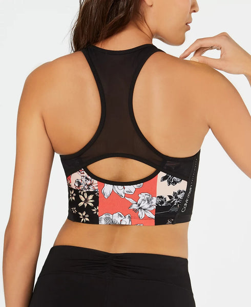 Calvin Klein Performance Printed Racerback Medium-Impact Sports Bra Size XL