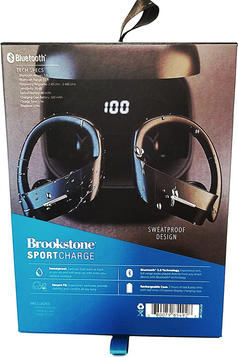 Brookstone Sport Charge True Wireless Earbuds Sweat-Proof / Noise-Reducing Black