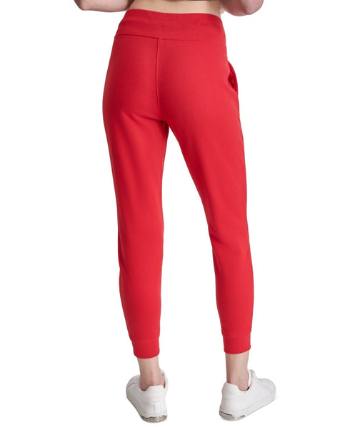 DKNY Sport Women's Drawstring Rhinestone Fleece Jogger Sweatpants Red Light XL