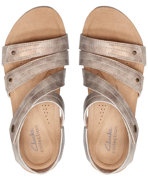Clarks Women's Calenne Clara Strappy Wedge Sandals Bronze Size 9W