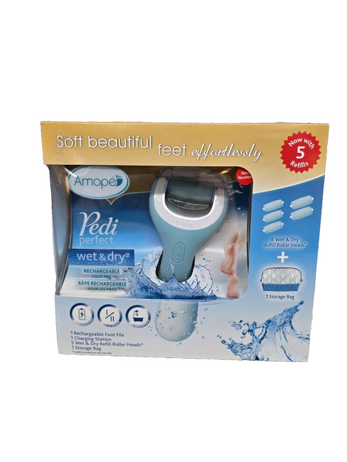 Amopé Pedi Perfect Wet & Dry Rechargeable Foot File, 5 Refill Rollers