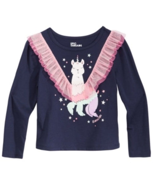 Epic Threads Toddler Girls Long-Sleeve Tulle-Trim Llama T-Shirt
