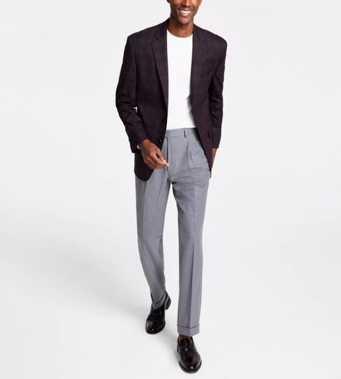 Michael Kors Men's Classic Fit Notch Lapel Plaid Sport Coat Wine Size 38S
