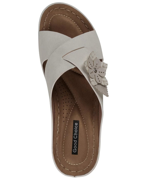 GC Shoes Women's Selly Flower Wedge Sandals White Size 8M