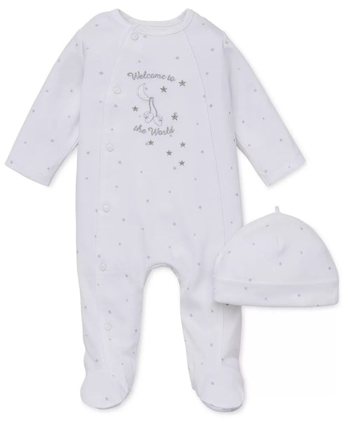 LITTLE ME Baby Neutral Welcome To The World Footed Coverall & Hat Set Newborn